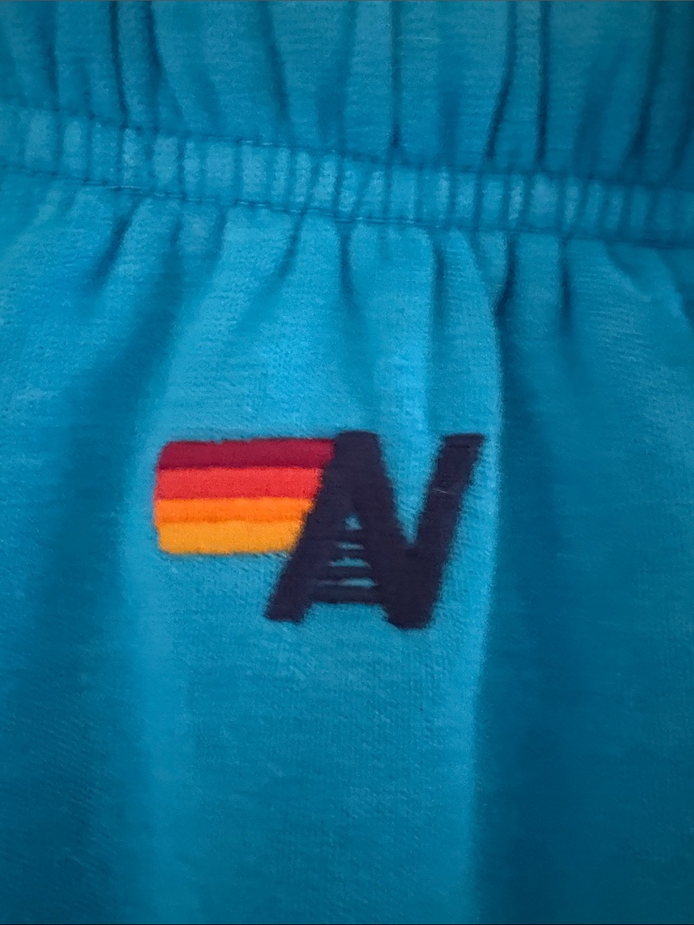 Aviator Nation Turquoise Track Joggers with Rainbow Side Stripes - Picture 4 of 5